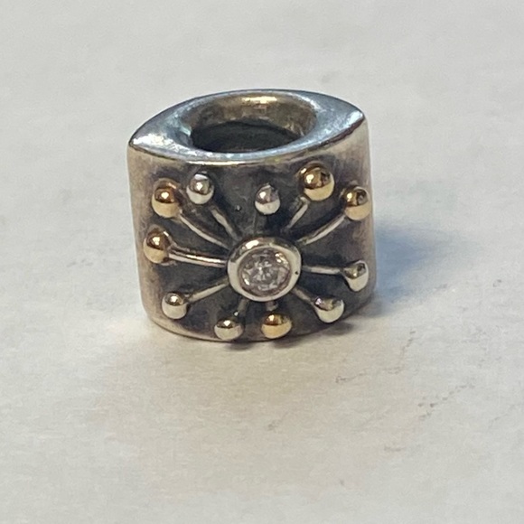 PANDORA DESERT STAR CHARM TWO TONE BEAD: SILVER WITH 14K GOLD #790188CZ - Picture 4 of 10
